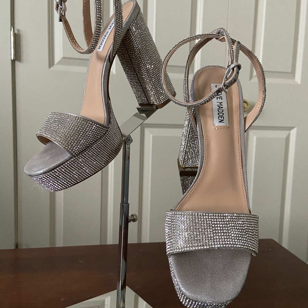 Steve Madden Glittering Silver Platform Heels
